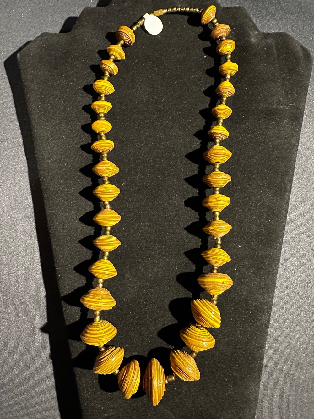Handcrafted Yellow Bead Necklace with Brass Accents